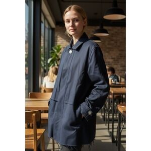 Zara Black Utility Oversized Military Jacket Cargo Cotton Vented Raw Hem Chore M